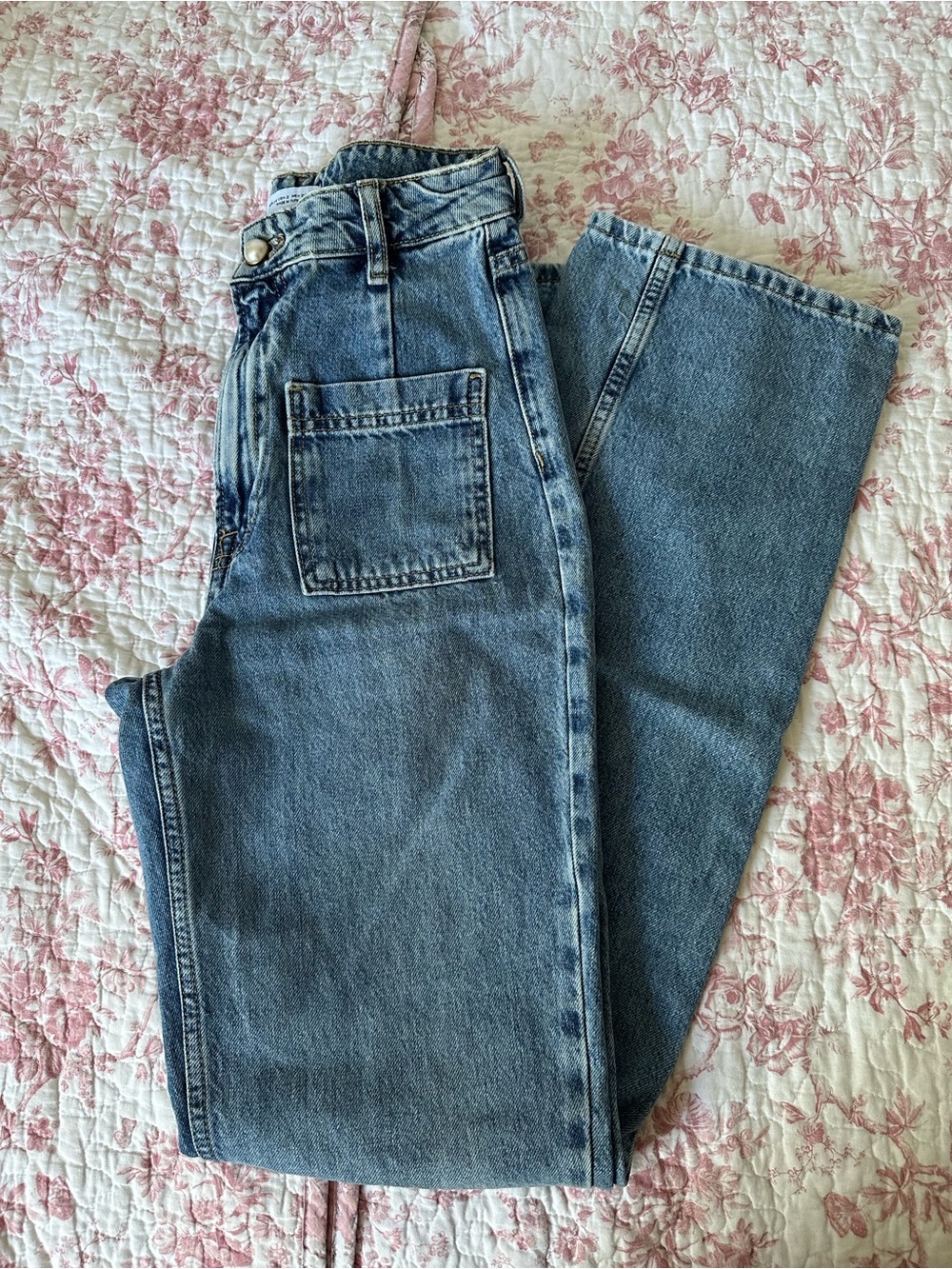 Zara blue jeans with pearl button size 2